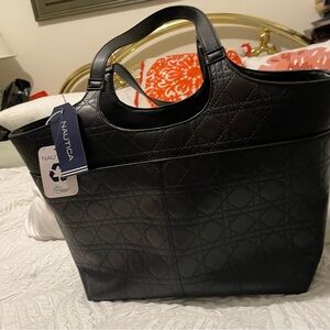 Nautica Quilted Black Tote with Top Handles
